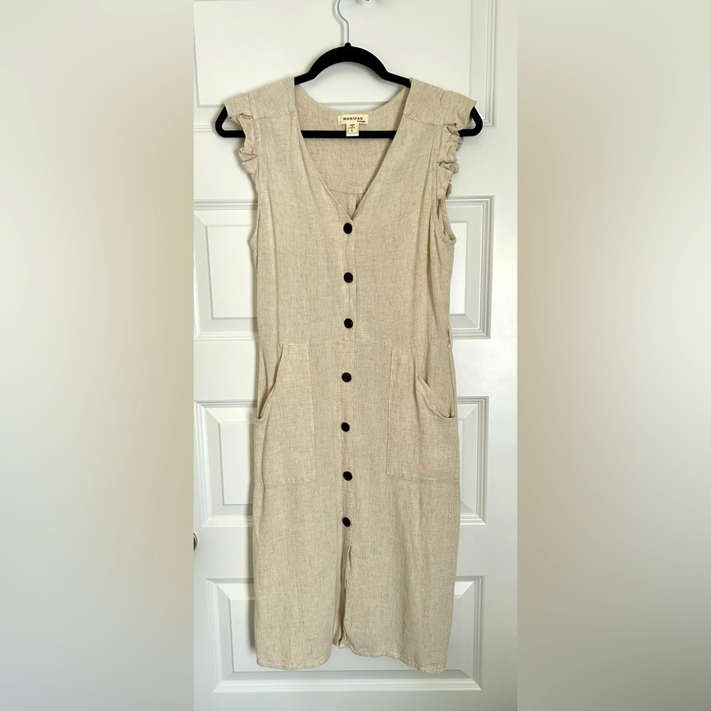 Monteau Linen Blend Midi Dress Natural Color